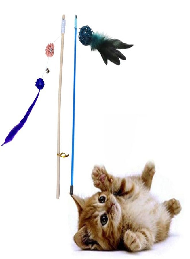 KittuPet لعبة كيتو بيت للحيوانات الأليفة، عصا مرحة لإثارة القطط، عصا تفاعلية مرحة للقطط، لون عشوائي، خشبية، عبوة من قطعتين - Image 1